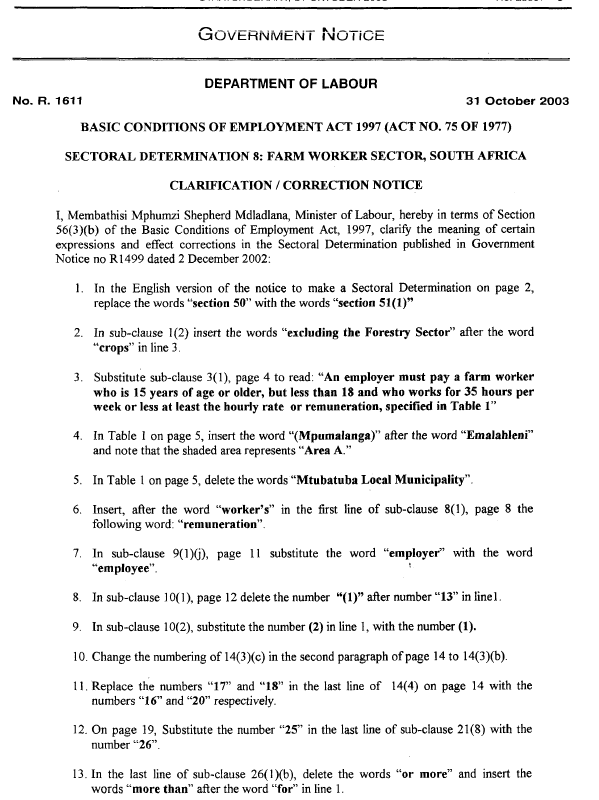 Sectoral determination 8 Farm worker sector